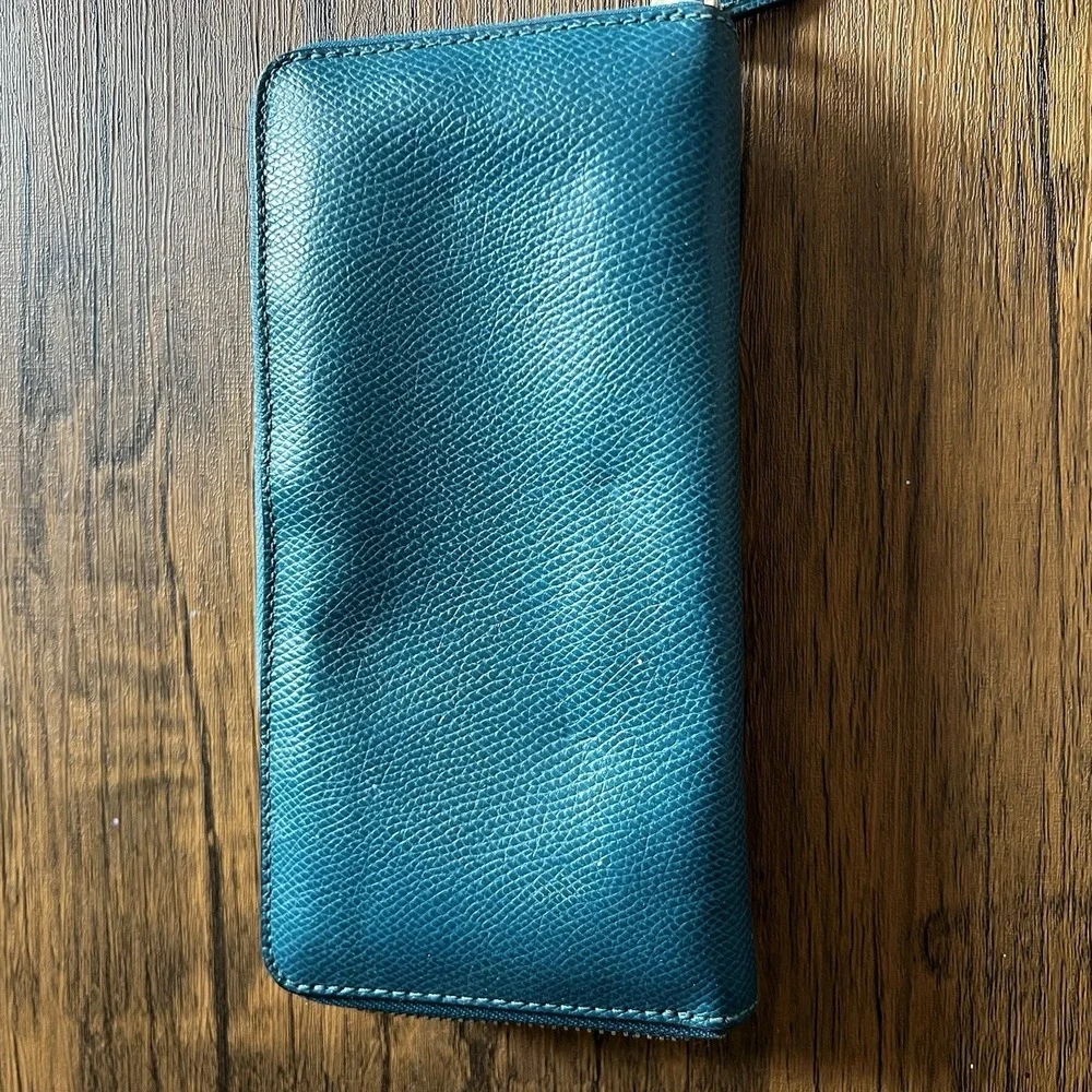 Coach F54007 Crossgrain Accordion Zip Around Leather Wallet Teal Blue